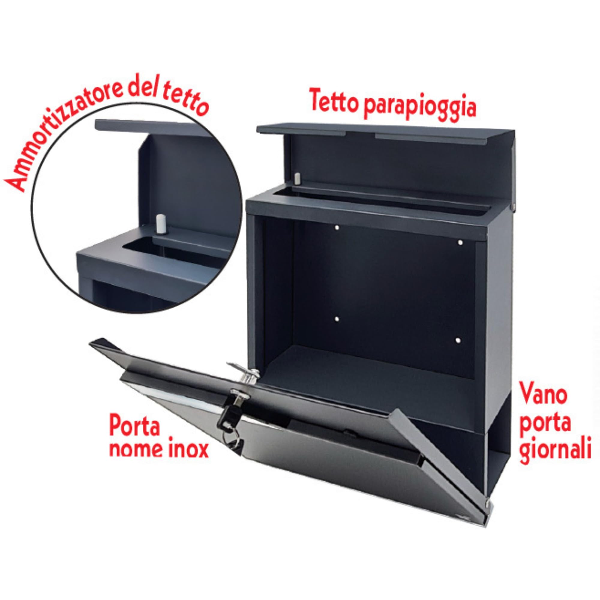 ALUBOX URANIA Cassetta Postale Da Esterno Moderna In Acciaio e Lamiera Zincata 37x37x11 CM Cassetta Posta Con Portanome E Serratura Cassetta Postale Antiscasso VANO PORTA RIVISTA (RUGGINE)