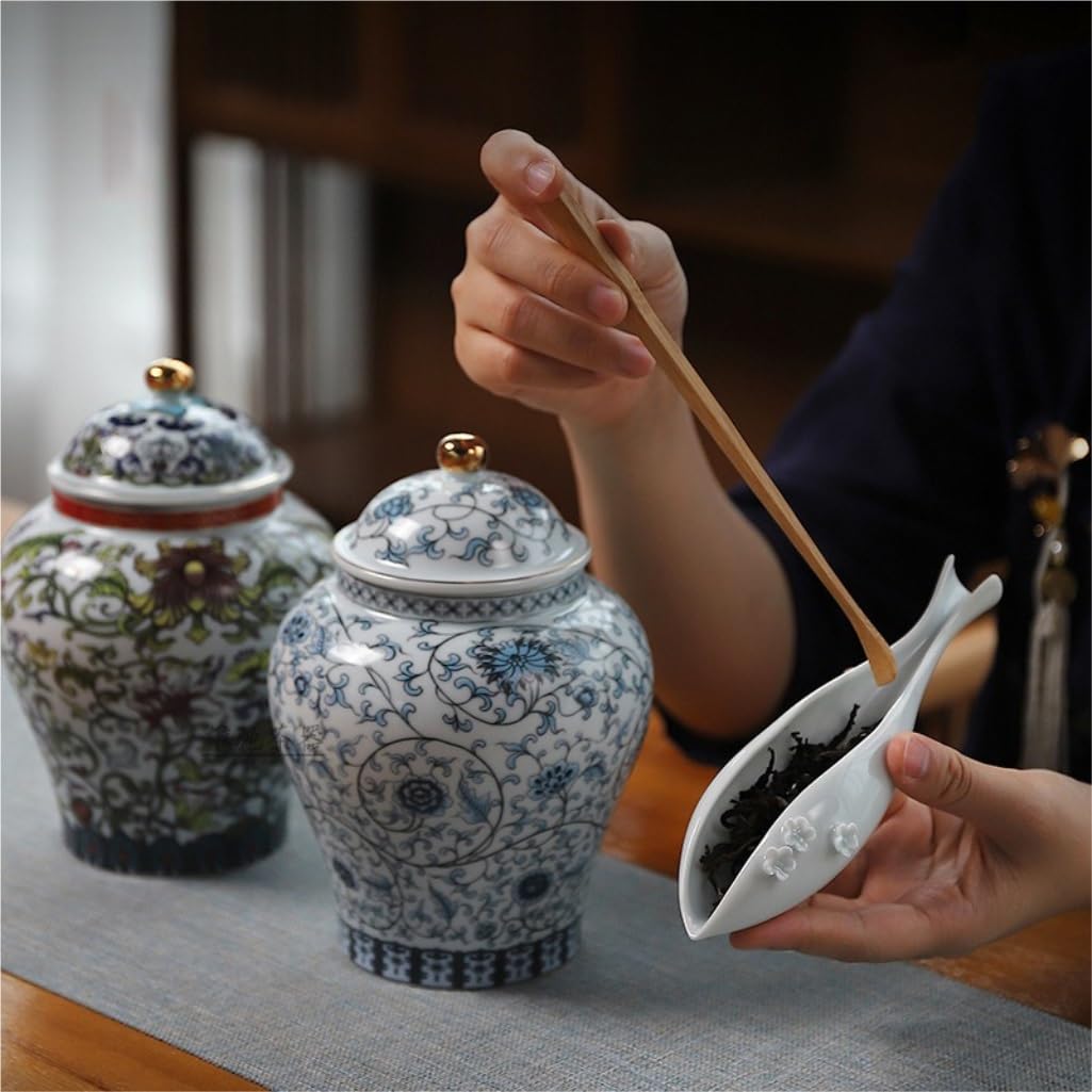CMBSSTFC Zuckerdose, allgemeines Glas, chinesisches Retro-Keramikglas in Blau und Weiß, großes versiegeltes Glas, Bürodekoration, Pu'er-Tee-Erwachenstee-Teedose, Teedose (Farbe: A, Größe: M)