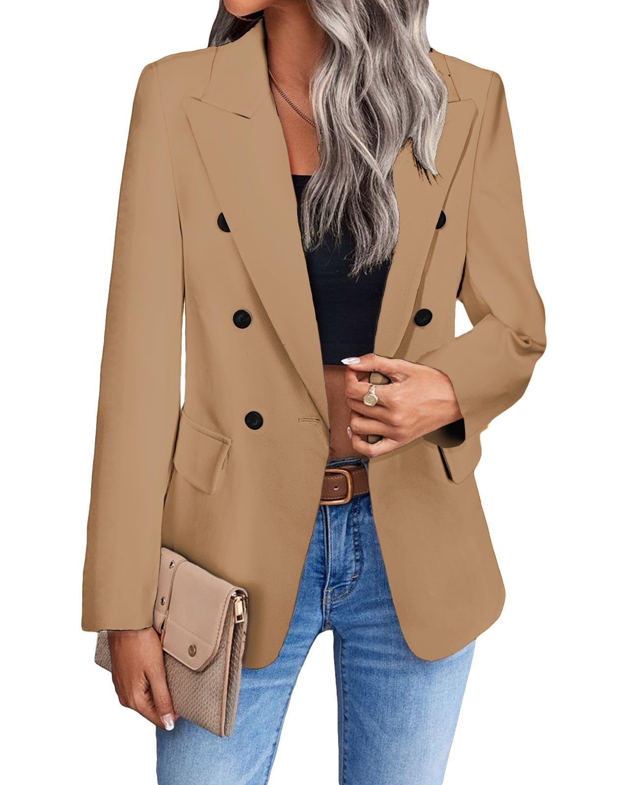 Mina Self Womens 2024 Spring Casual Blazer Jackets Long Sleeve Lapel Pocket Loose Fit Work Casual Blazers Outerwear