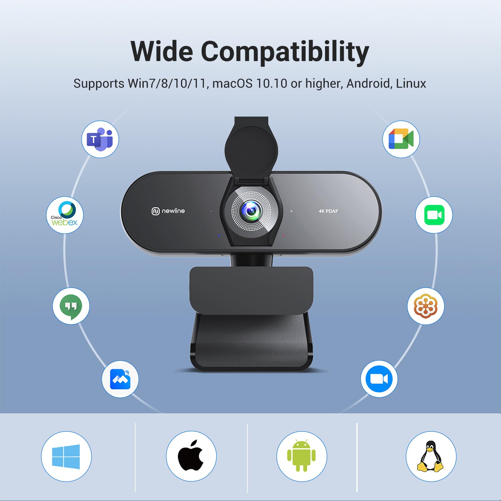 Webcam 4K per PC con autofocus PDAF, copertura privacy, doppio microfono, 4K a 30 fps e 1080p a 60 fps, correzione automatica della luce, fotocamera USB Plug & Play per laptop, Mac e desktop