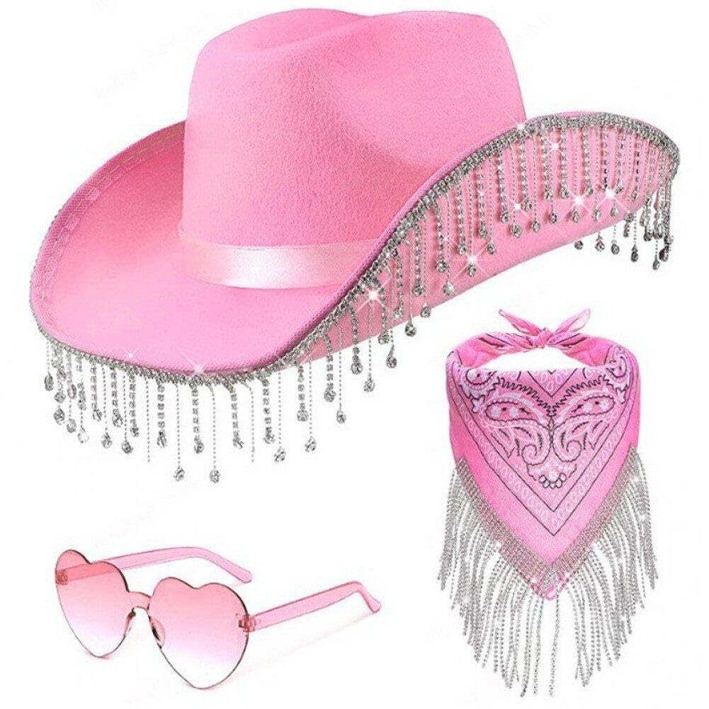 Chapeau de cow-girl rose et accessoires de fête pour un enterrement de vie de jeune fille réussi