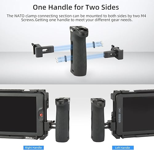 Miniatura 5 de Nitze Mango lateral ergonómico NATO con NATO Calmp, arribaabajo e izquierdaderecha ajustable, aluminio de goma para cámaramonitor jaulas - PA29C