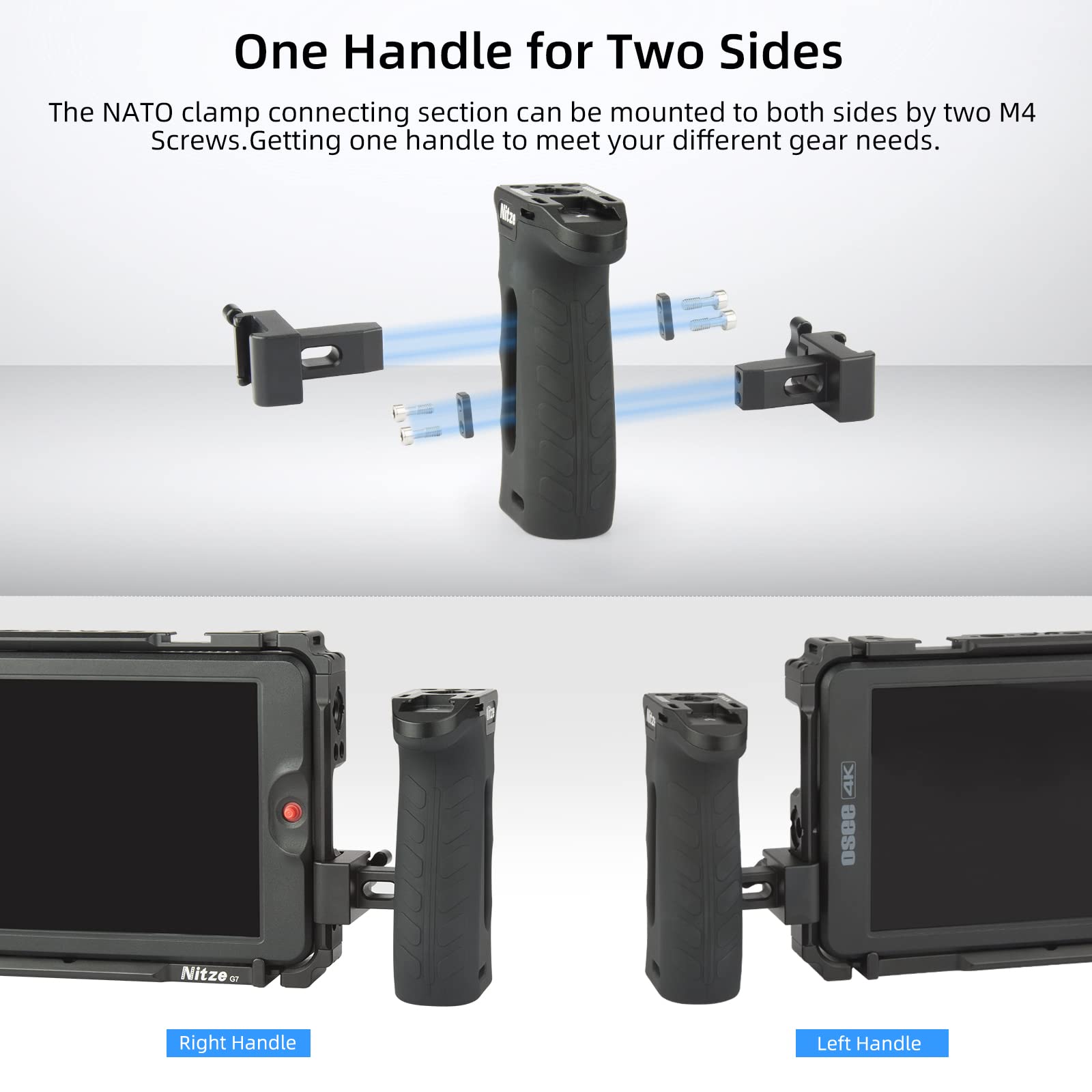 Nitze エルゴノミックサイドハンドル NATOカーム付き ゴム引きアルミニウム 左右ハンドル 上下調節可能 NATOサイドハンドル カメラとモニターリグ用 並行輸入品 : Nitze 人間工学に基づくNATOサイドハンドル NATO Calmp