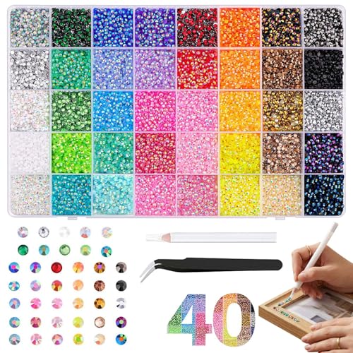 SERTAS 40 Farben 3mm Jelly Strasssteine 32000 Stück Glitzersteine Bedazzler Kit Mehrfarbig Flache Runde Jelly Strasssteine für Nailart Gesichtsbemalung Kostüme und Andere DIY-Kreatione