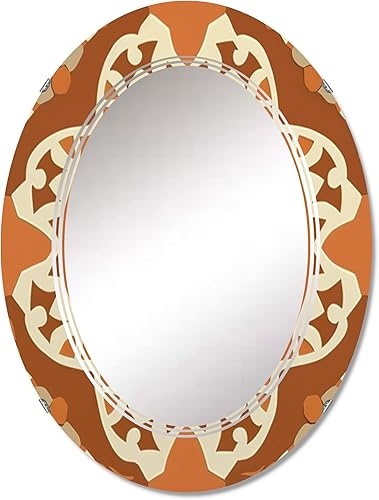 DesignQ Moroccoan Tiles in Earth Tones III- Vanity Mirror, Bathroom Mirrors, Wall Mirrors for Living Room, Bedroom - Oval Mirror - Large 20'x30',