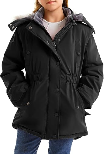 FARVALUE Girls' Long Winter Coats Warm Parka Lined Puffer Jacket Thicken Fleece Hooded Coat with Fur Collar for Girls