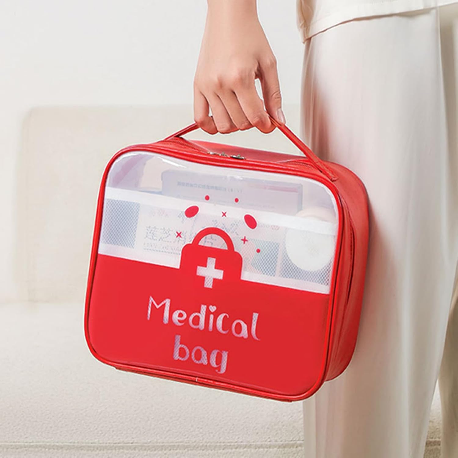 First Aid Bag First Aid Kit Empty Medical Storage Trauma Emergency Bags Customizable for First Aid Kits Car Workshop Sports Outdoors (Red)