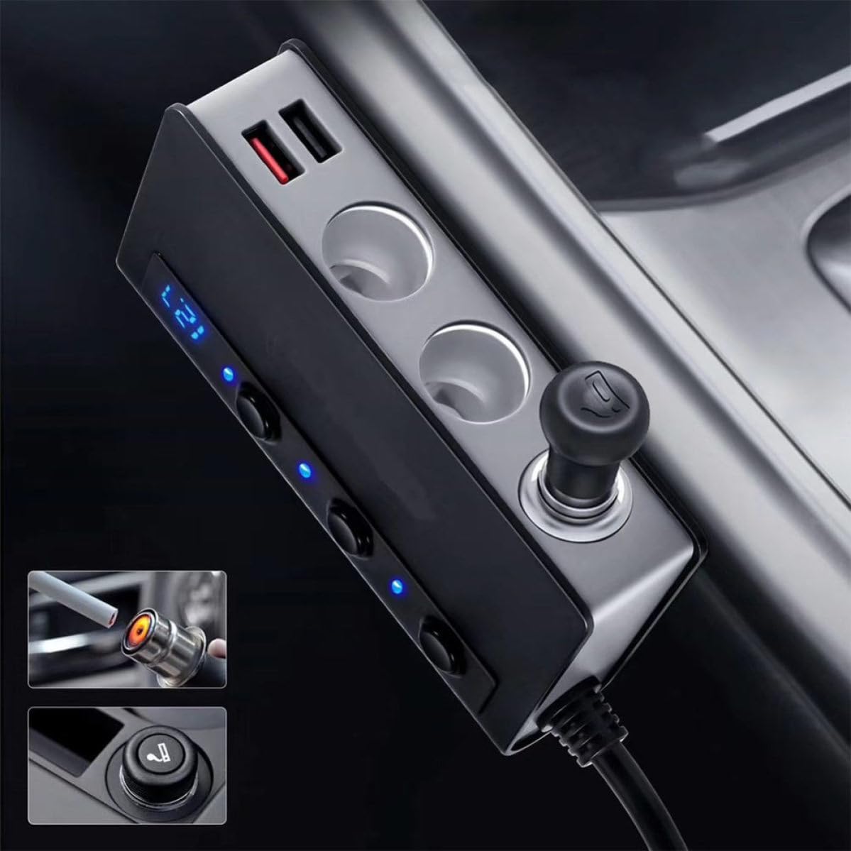 Cargador de Coche 180 W 4 USB y 3 Mechero, PC Negro