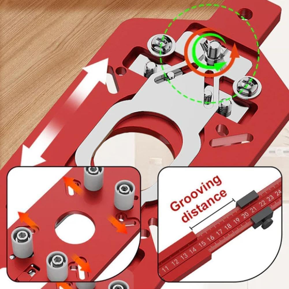 ルーターミリング溝ブラケット、木工用適応トリミングマシンスロットベース、エッジ溝入れミリングストレートエッジ面取り用多機能アルミ