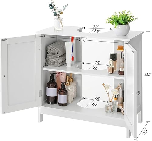 Miniatura 3 de Iwell Armario de almacenamiento para fregadero de pedestal con 2 puertas y estante, gabinete debajo del fregadero, gabinete de lavabo de baño con