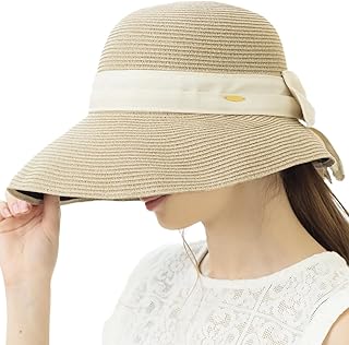 [Ｌｏｏ＆ｃ] [ルーアンドシー] 麦わら 帽子 レディース 大きいサイズ つば広麦わらグラスハット 接触冷感 完全遮光 紫外線対策 春夏 uvカット ラフィアハット あご紐付き