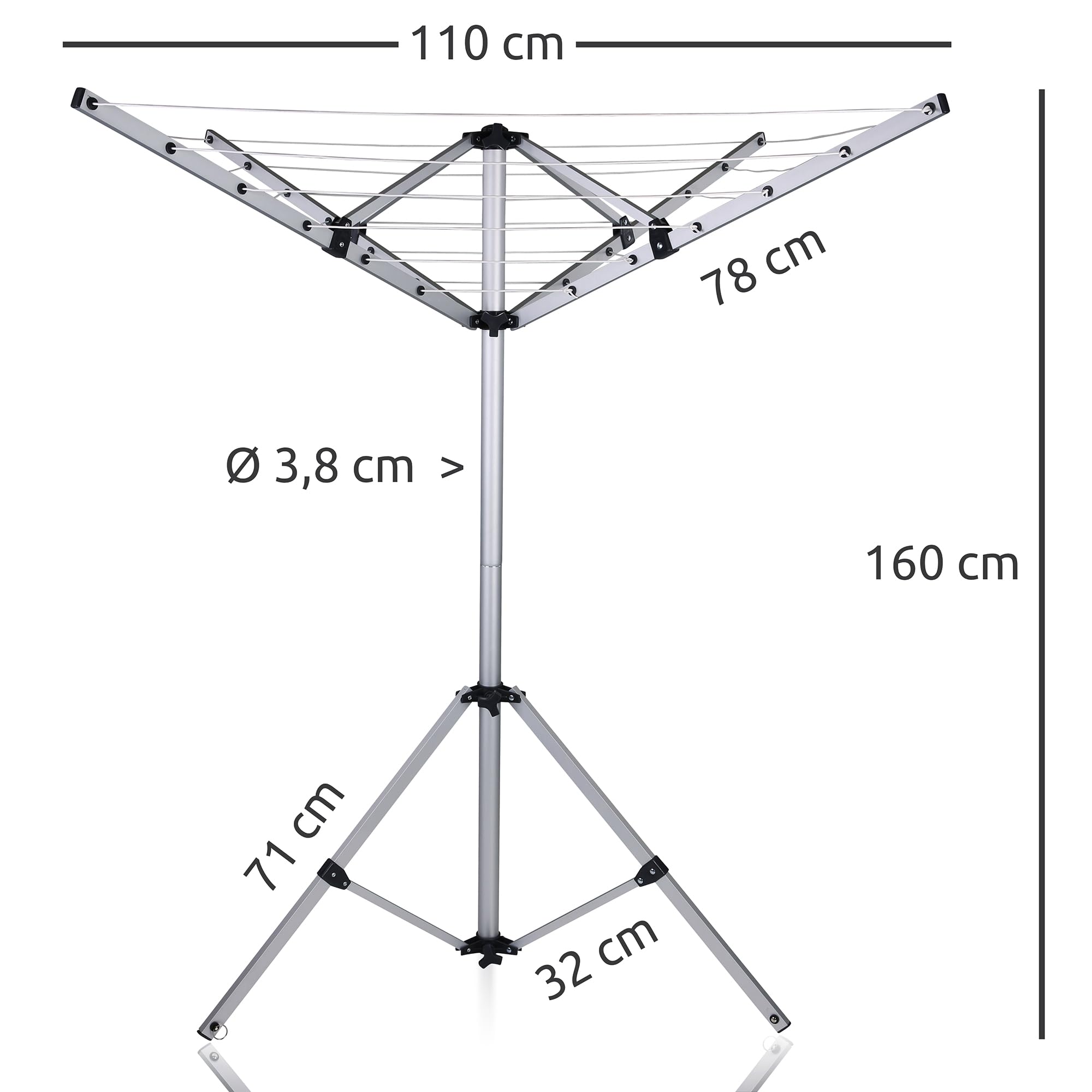 your GEAR Siena - Alu Wäschespinne für Caravan Camping Balkon Garten - Mobiler Wäscheständer mit 15m UV-beständiger Leine - Wetterfest und Platzsparend - mit Stützrad-Halterung, Standfuß, Bodenhülse