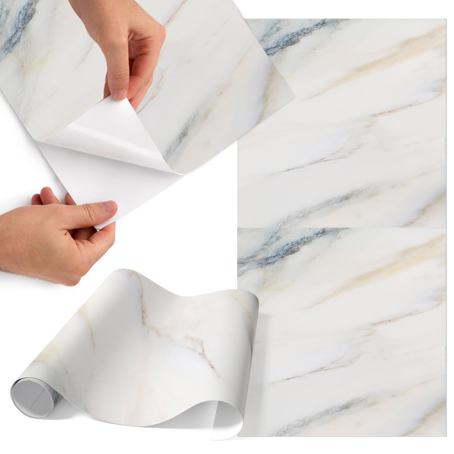 Papel adhesivo lavable e impermeable para frentes de cocina con acabado mármol claro mate 65x130cm