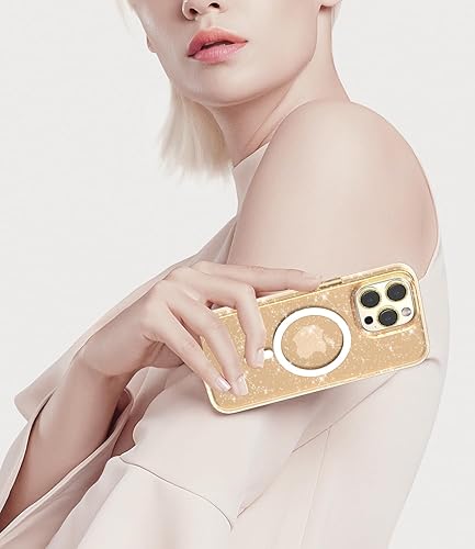 Miniatura 7 de Funda magnética brillante para iPhone 15 Pro Max compatible con MagSafe, 2 protectores de pantalla y 2 protectores de lente de cámara de diamante,