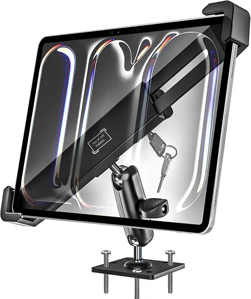 woleyi Anti-Theft Locking Car Tablet Holder - Heavy Duty Drill Base Tablet Security Key Car Mount for 9-14" iPad Pro 13, Air, Surface Pro, Go, Galaxy Tabs, for Truck/Business Vehicle/Desktop/Wall