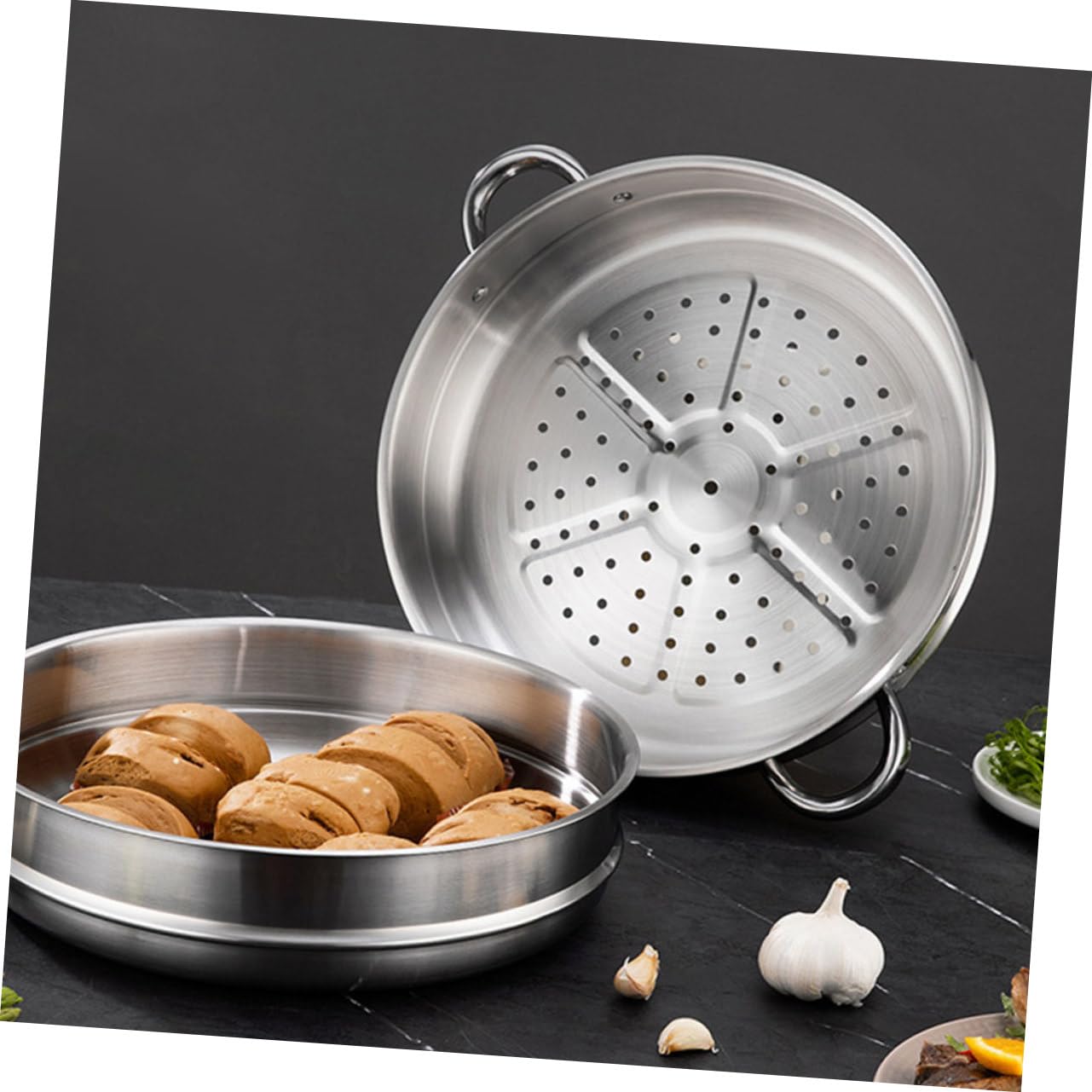 Amazon | VINTORKY ステンレス蒸し器、中華鍋、蒸し網（32cm丸底蒸し網