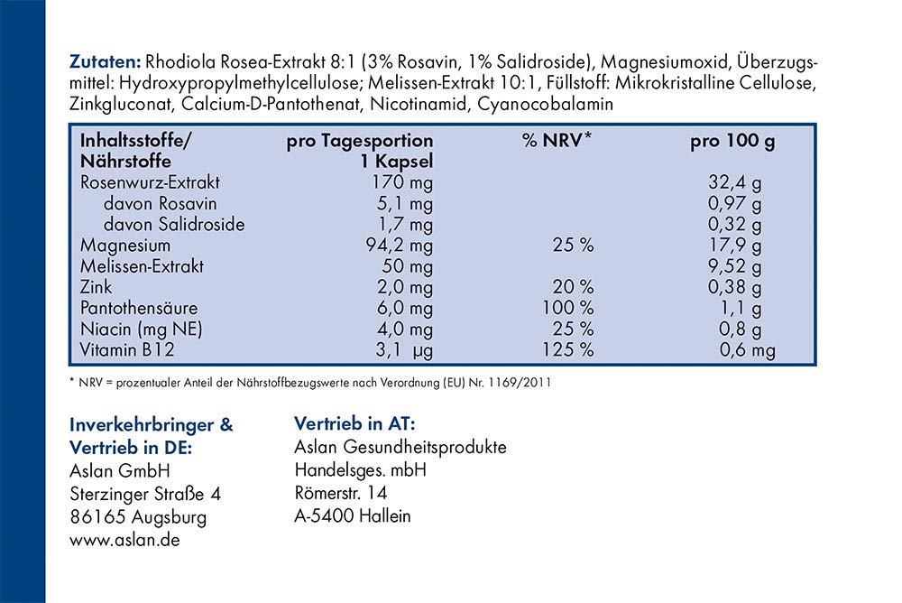 ASLAN Mental (3x 30 Kapseln) Nahrungsergänzung mit Rhodiola Rosea- und Melissen-Extrakt, Vitaminen und Mineralien für geistige Leistungsfähigkeit und Konzentration