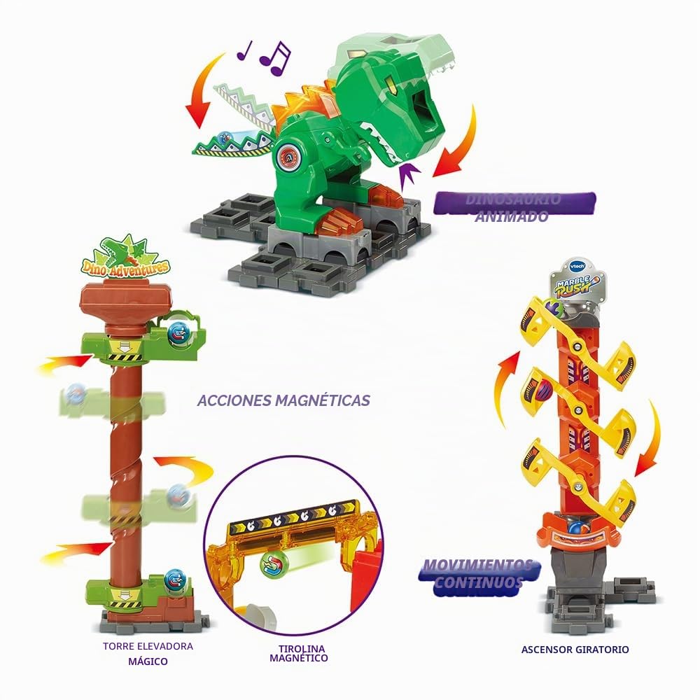 VTech – Juego de construcción magnética Dinosaurio, 100 Unidades, 10 Bolas, Regalo para niños a Partir de 4 años – Contenido en francés