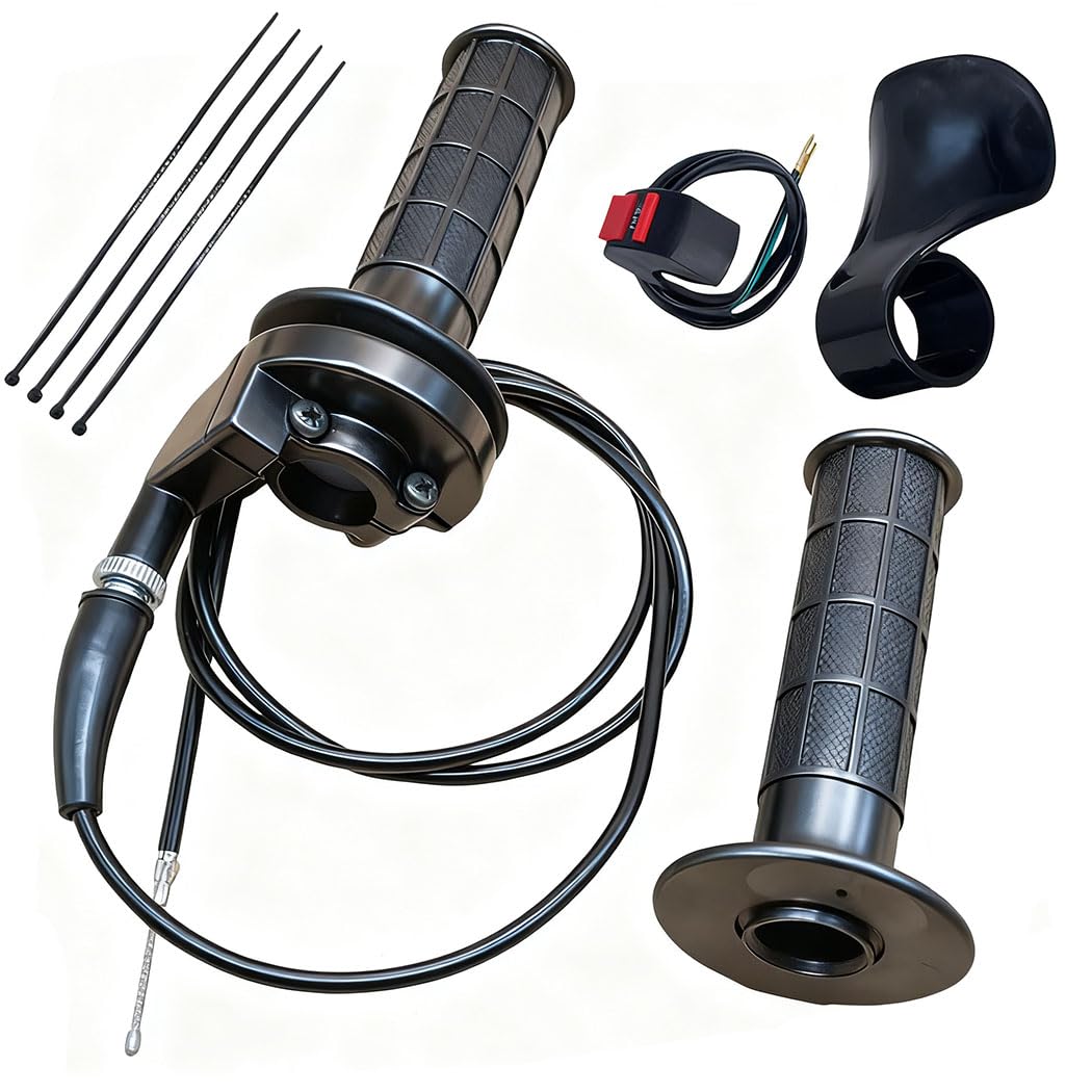 Auto-Moto Handle Bar Throttle Grips Grip +Throttle Cable + Throttle Housing Clamp for 50cc 79cc 125cc 250cc Dirt Bike Quad ATV Pit Compatible with Coleman CT200U CT200U-EX BT200X Trail 200 Mini Bike