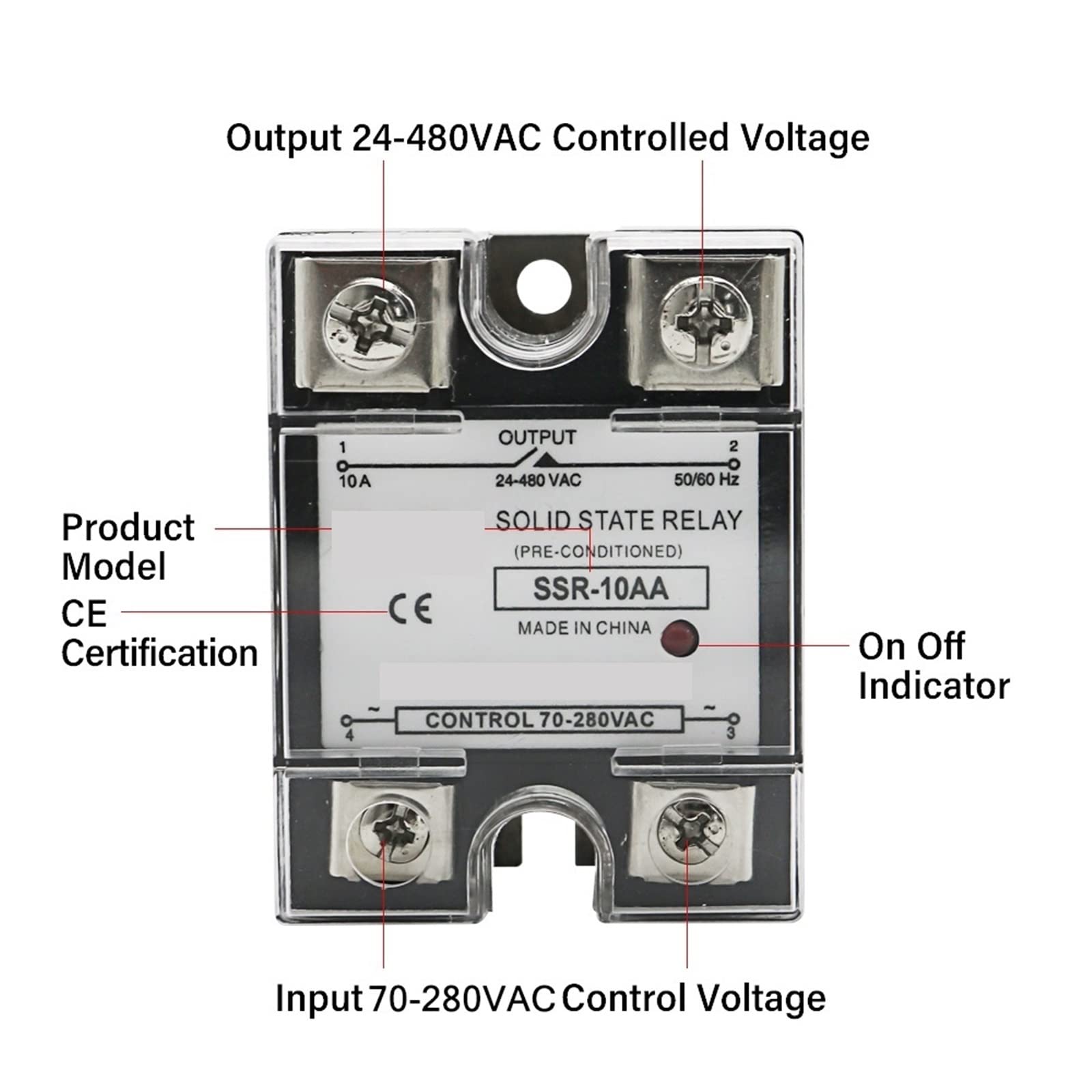 SSR-25AA SSR-40AA SSR 60A 120A Modulo relè a stato solido monofase Ingresso AC70-280V Uscita AC24-480V Controllo temperatura PID 1 pz(10A)