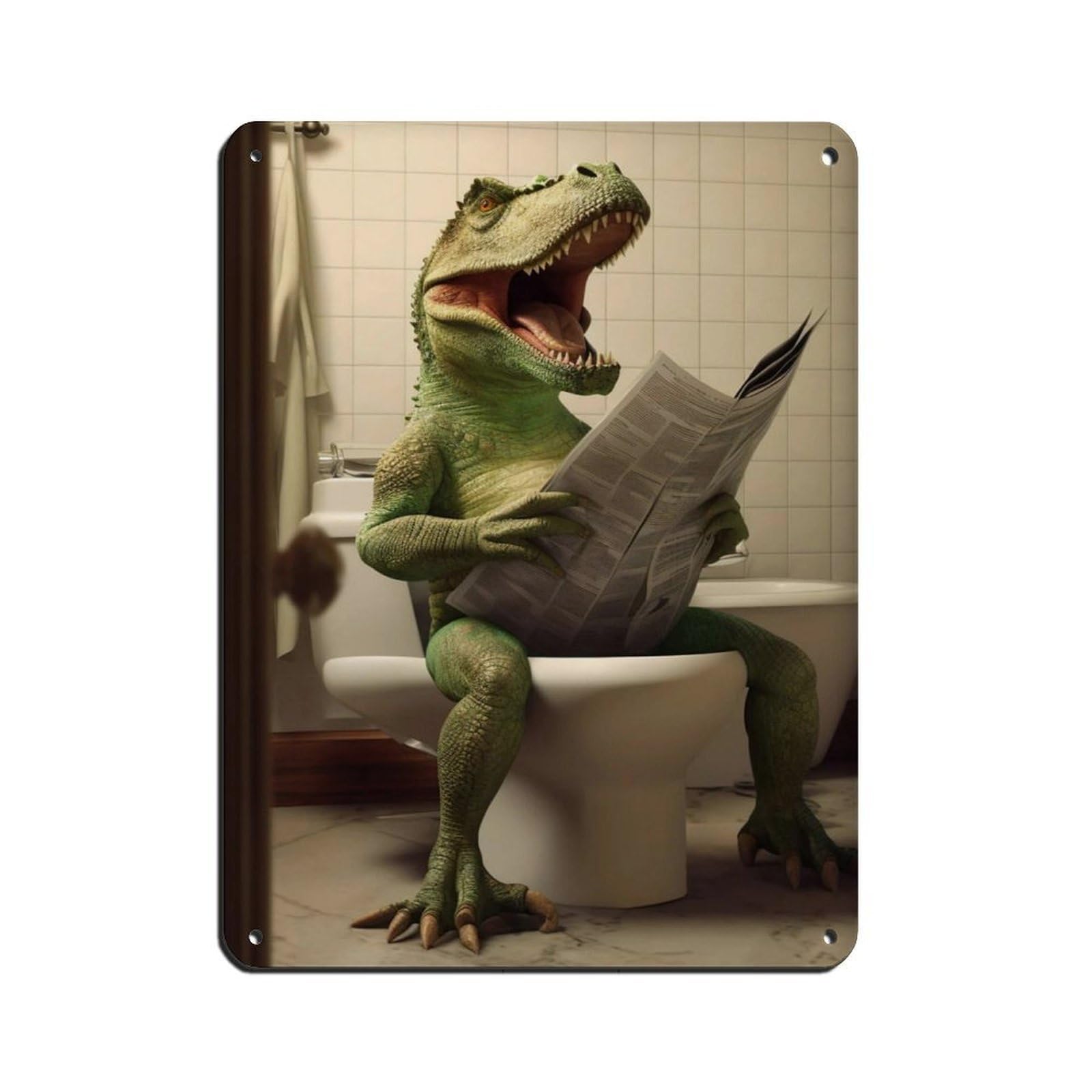 T-Rex Sitting on The Toilet Reading A Newspaper (3) Tin Sign Vintage Metal Pub Club Cafe Bar Home Wall Art Decoration Poster Retro 12x16inch(30x40cm)