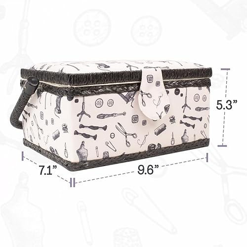 Vista 7 de Sewing Basket Organizer with Complete Sewing Supplies, Wooden Sewing Storage Organizer with Removable Tray Sewing Essentials and Tomato Pincushion