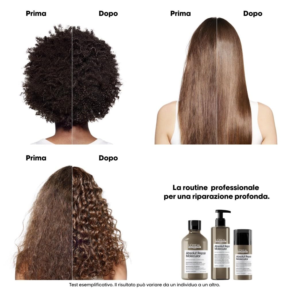 L'Oréal Professionnel Paris Crema Senza Risciacquo per Tutti i Tipi di Capelli Danneggiati Struttura Capillare Rinforzata Visibilmente Riparati, Absolut Repair Molecular, Formati e Routine Disponibili