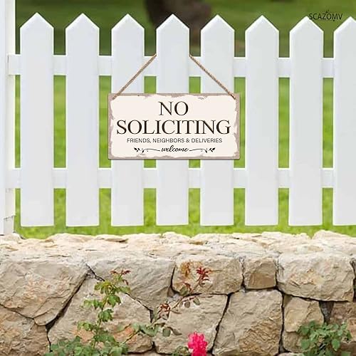 Miniatura 5 de SCAZOMV No Soliciting Family Friends Neighbors Deliveries - Cartel de bienvenida divertido de madera rústica para puerta delantera, estilo vintage,