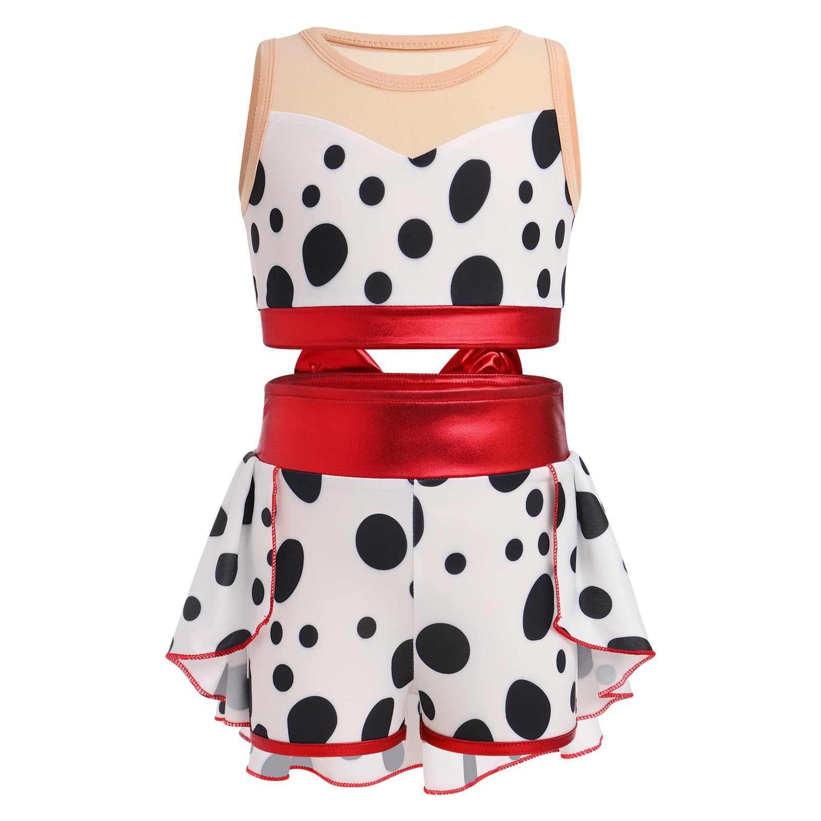 IBAKOM Girls Halloween Ballet Dance Costume Kids Polka Dot Dance Costume Sleeveless Dance Top Red Bow Tulle Ballet Short Dalmatians Ballerina Outfits Acrobat Circus Dance Costume Polka Dot 5-6 Years