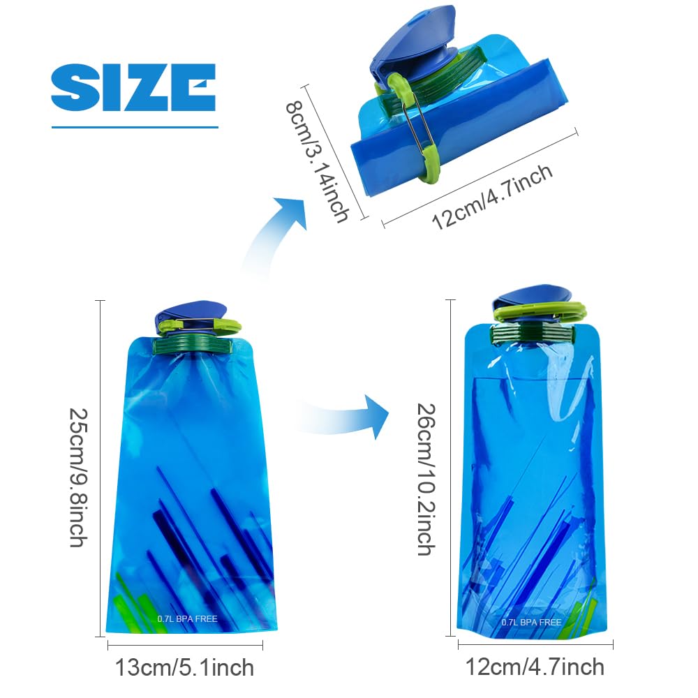 flintronic Bottiglie di Acqua Pieghevole, 700ML Pieghevole Bottiglia Flessibile Riutilizzabile, Portatile Borraccia Sportiva Con Moschettone per Viaggi, Escursionismo, Adventures