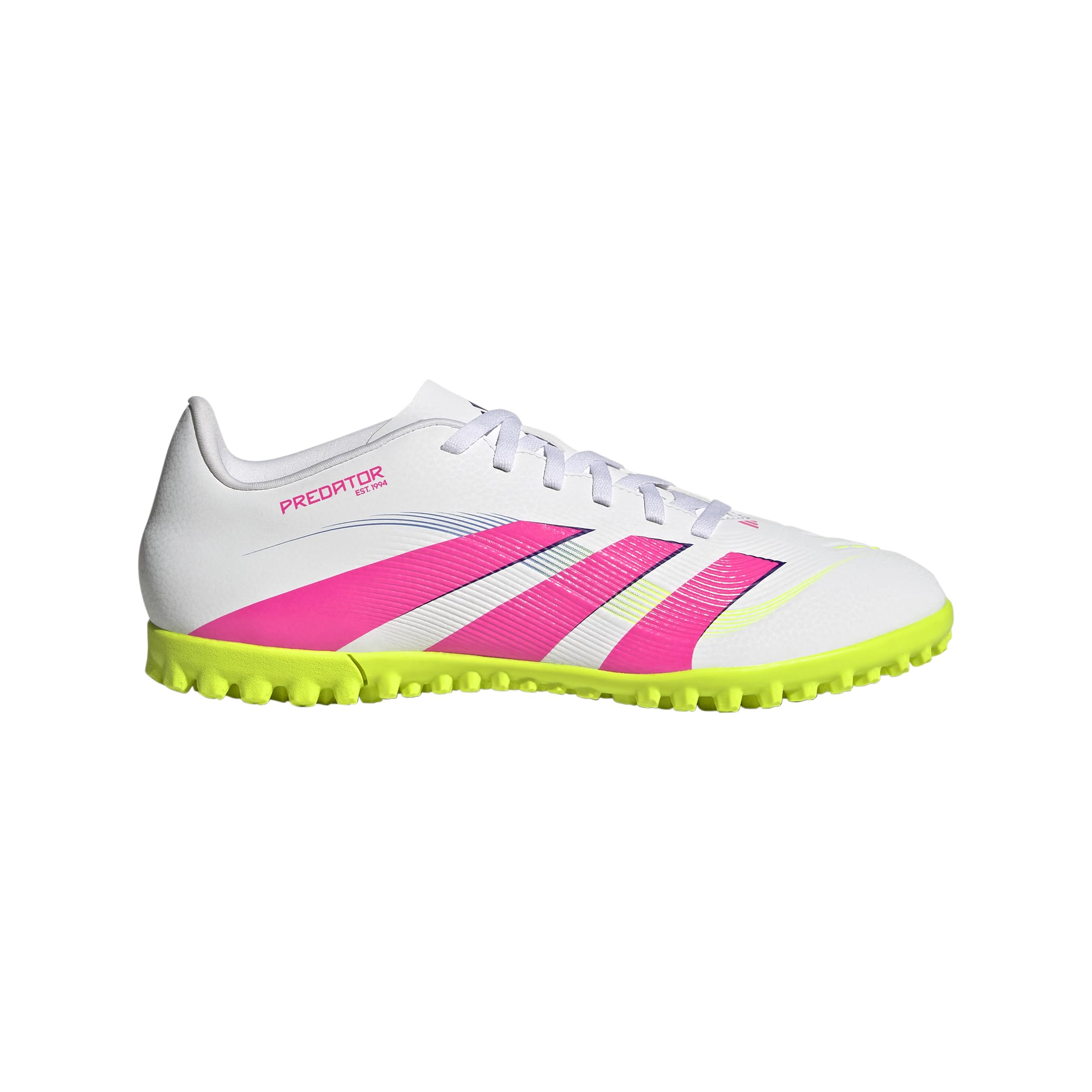 adidas Unisex Predator Club Turf Soccer Cleats Sneaker, White/Lucid Pink/Lucid Lemon, 11 US Men