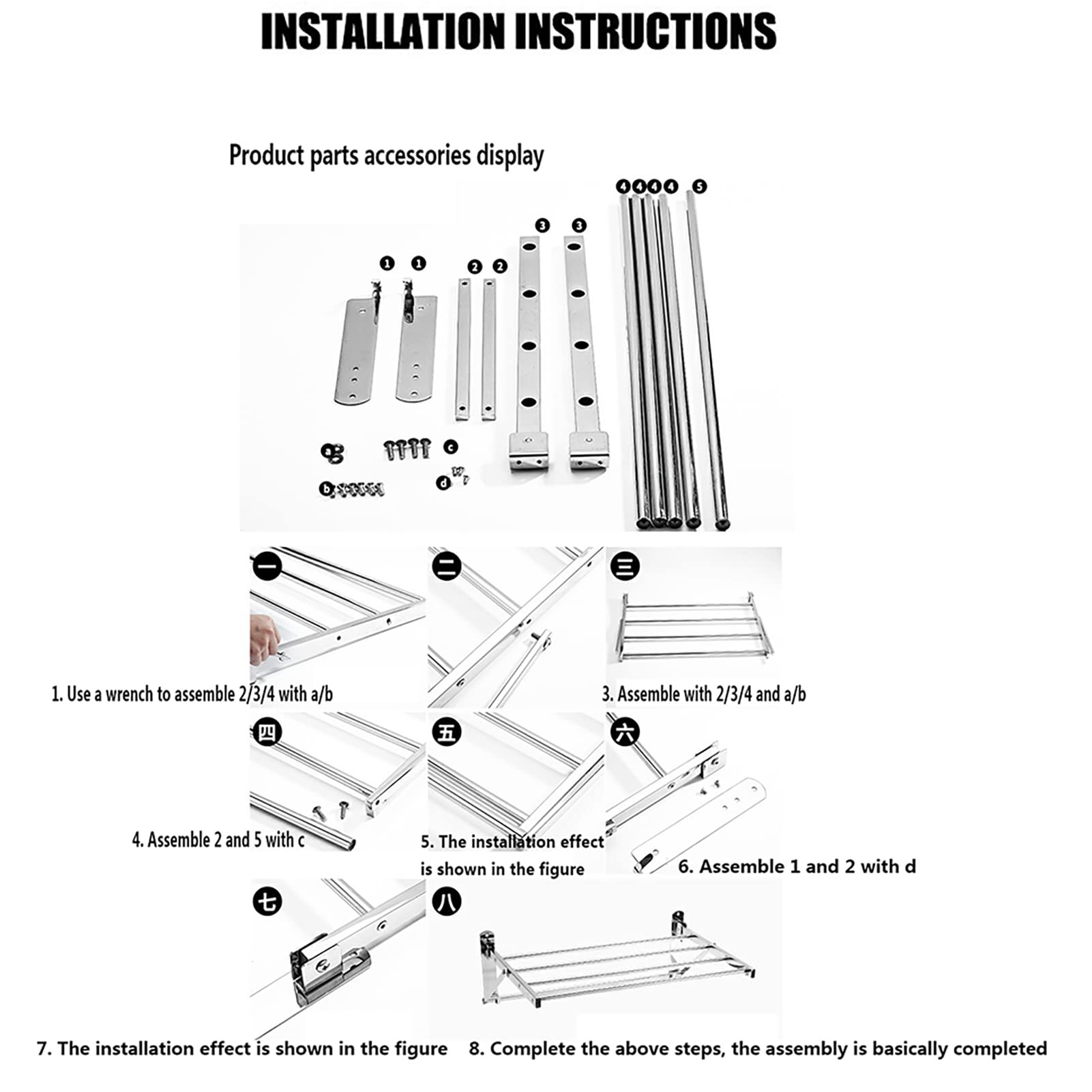 Stendibiancheria a Parete, Stendibiancheria per Interni in Acciaio Inossidabile Balcone Stendibiancheria Pieghevole Davanzale Stendibiancheria a Parete per Uso Domestico Stendibiancheria,60cm ( 100cm)
