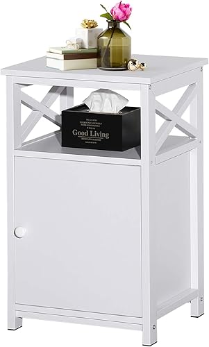 VECELO Mesa lateral con repisas Diseño en X Buró Mesa de noche Mueble versátil para sala de estar o dormitorio