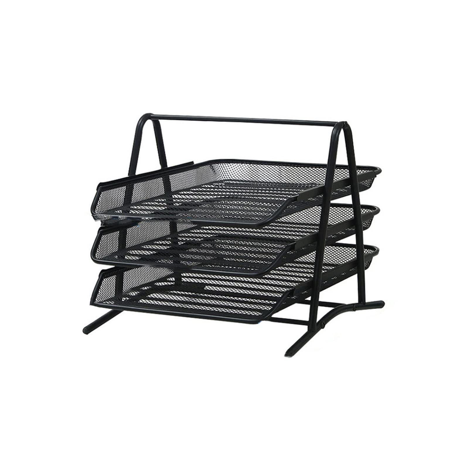 Wire Mesh Letter Tray 3 Tier Filing Trays Holder Office Desktop Document A4 Paper File Storage Desk Organiser Mesh Filling Home Office School Scratch Resistant Stacking Supports Black