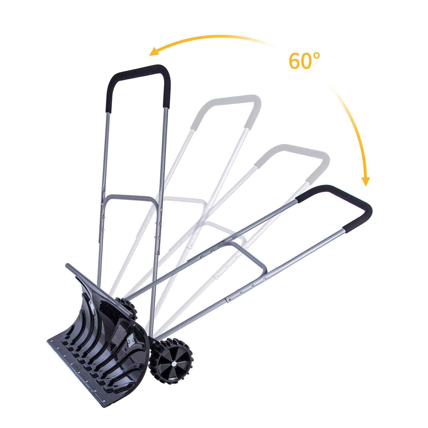 Sunkorto Rolling Snow Pusher, Heavy Duty Snow Plow Shovel with Wheels