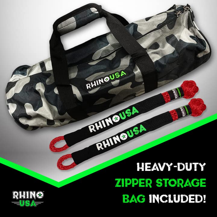 Rhino USA Kinetic Rope Recovery Kit (7/8in x 30ft) - Heavy Duty Offroad Strap - Includes 2 Soft Shackle for UTV, ATV, Truck, Car, Jeep, Tractor