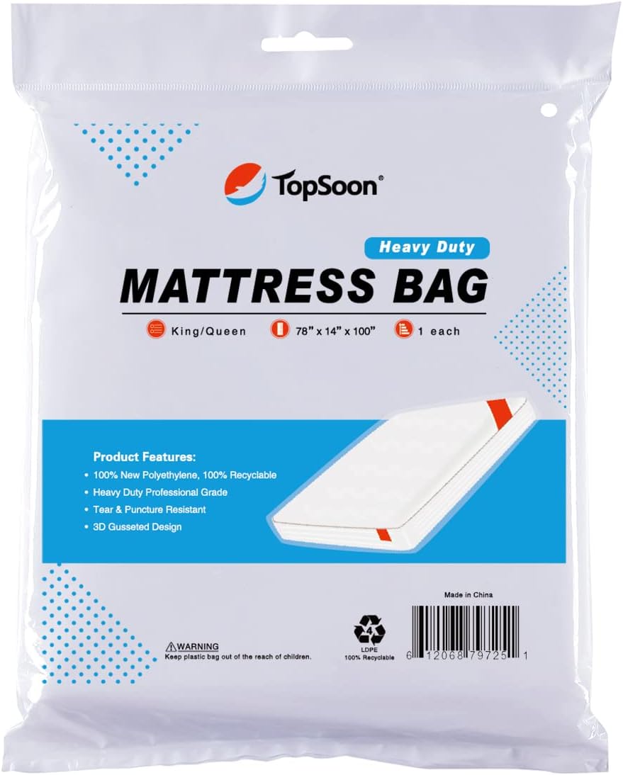 TopSoon Heavy Duty 4mil Mattress Bag for Moving Durable Mattress