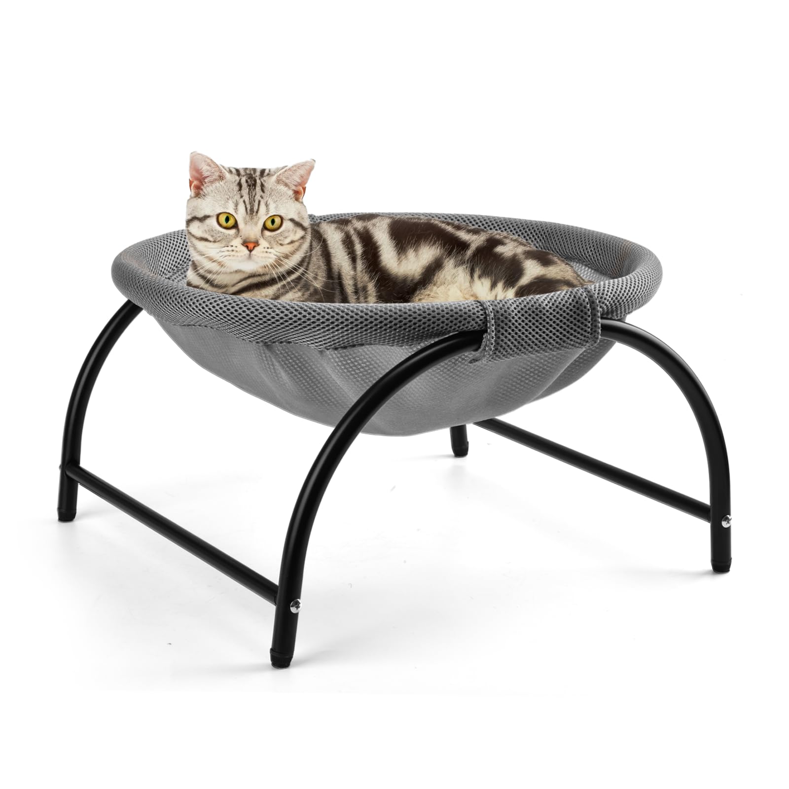 LIFLIX Hamaca elevada para gatos, cama elevada con red extraíble y lavable, para interior y exterior, color gris