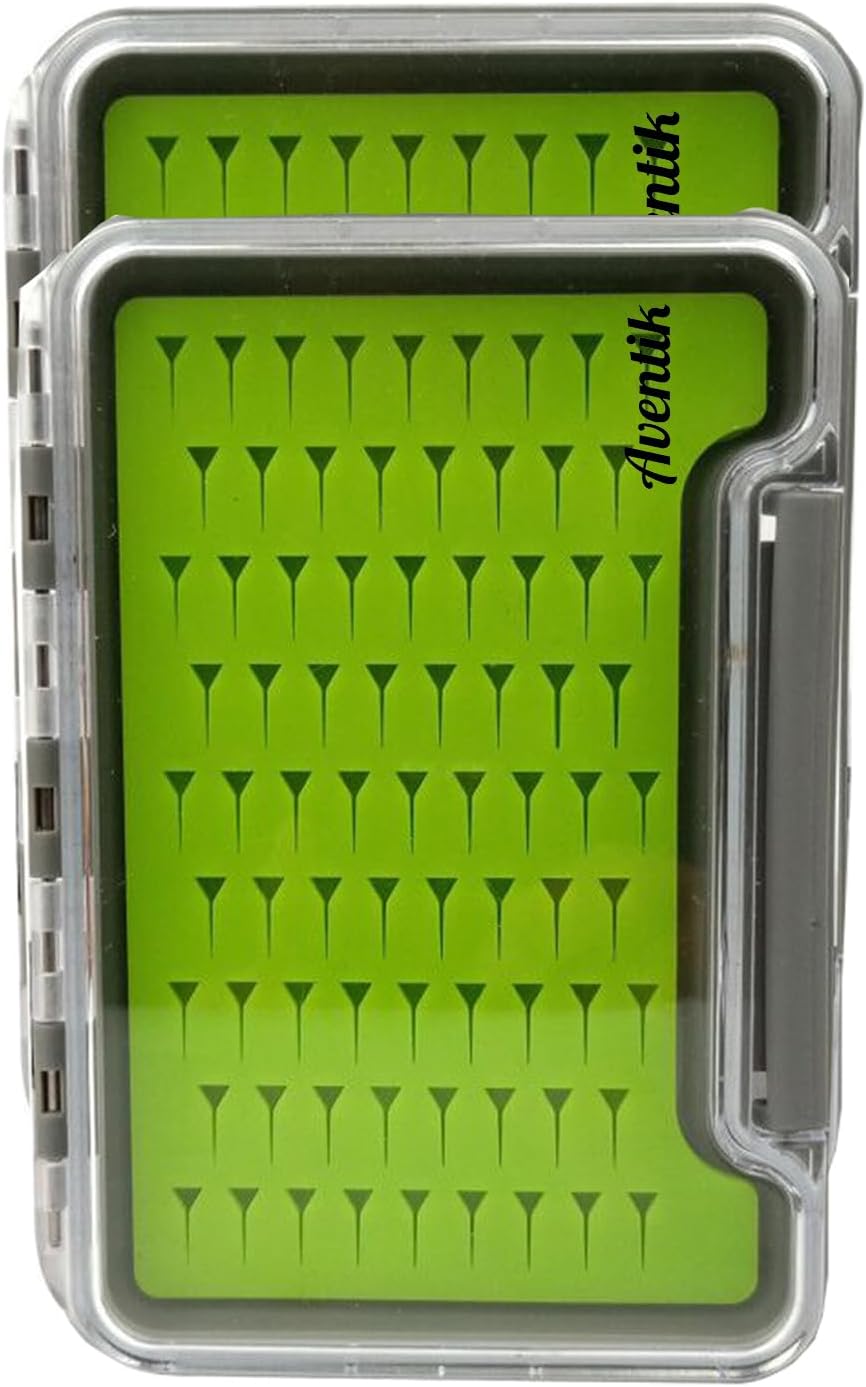 Aventik Fly Fishing Boxes Silicone Super Slim Fishing Storage Fishing Tackle Case Waterproof Best Pocket Sizes 7.36"X4.02"X0.63"/5.39"X3.74" X0.63'’(2pc-g048lb)