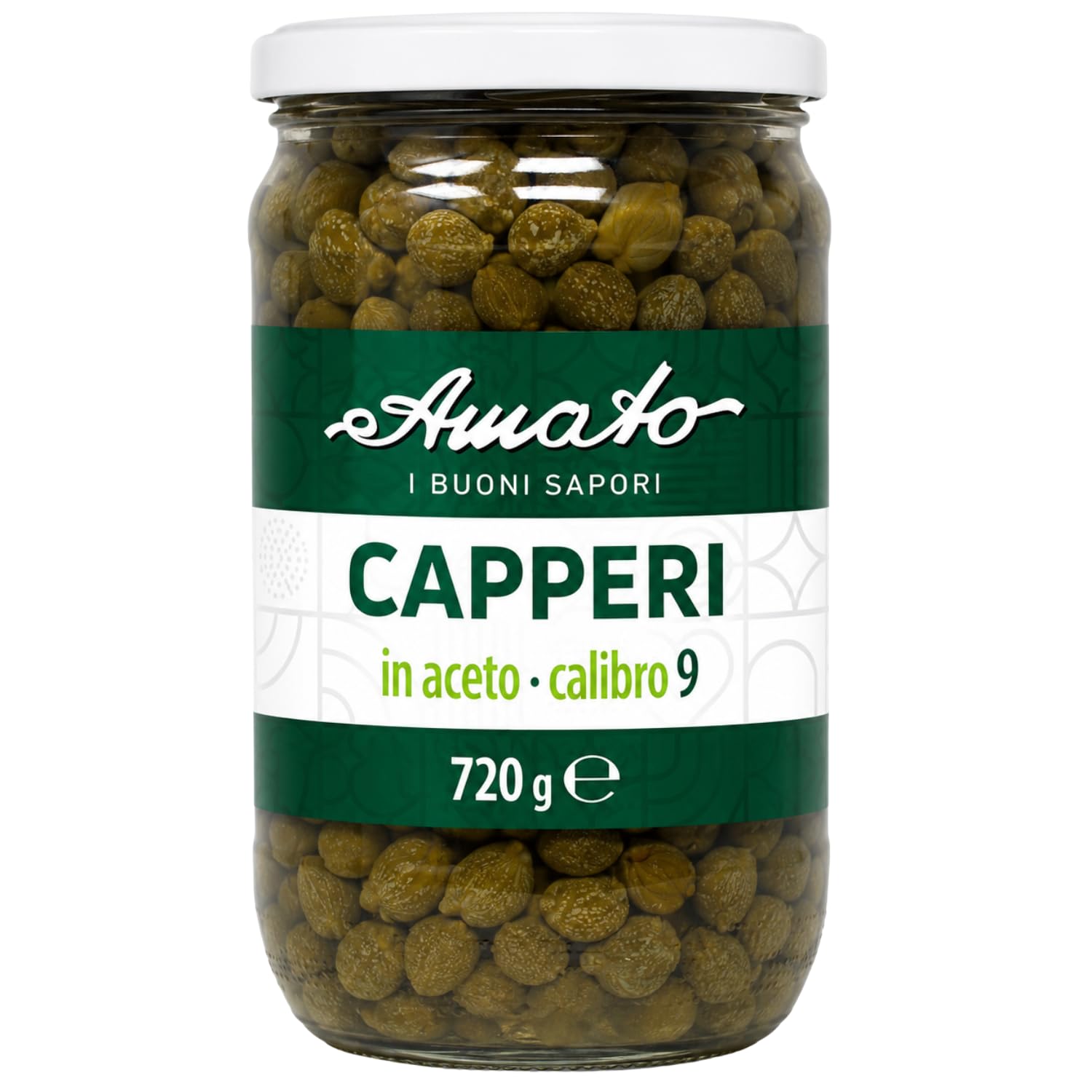 Amato Capperi in Aceto Calibro 9, 720 g, Capperi Conservati in Aceto, Ideali per Insalate, Pasta, Pizza, Pesce, Carne e Antipasti, Confezione Multipla da 4/8/12 Pezzi (12 PEZZI)