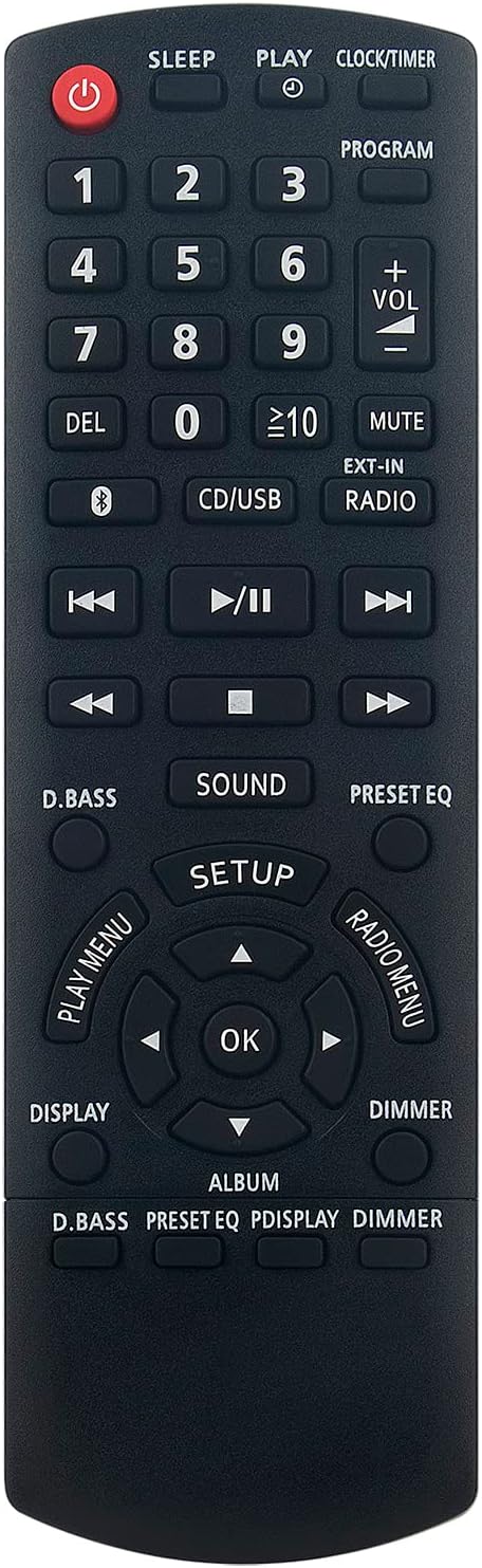 Davanti view of the Allimity N2QAYB001101 replacement remote control, showing all buttons and their labels.