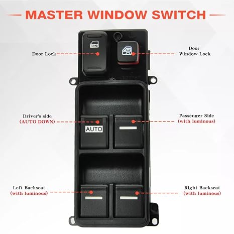 Driver Side Power Master Window Switch, Front Left, Compatible with Honda Accord 2003-2007 Lift Button Panel Master Control Switch, 4-Door 2.4L 3.0L,Replaces OE# 35750-SDA-HO7 (Left)