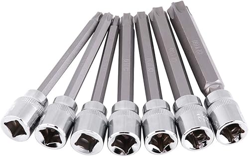 Miniatura 7 de Juego de dados de 3 puntas de estrella extralargas de 8 pulgadas, 7 piezas, juego de dados de 4.331 in (Torx) T25, T30, T40, T45, T50, T55,