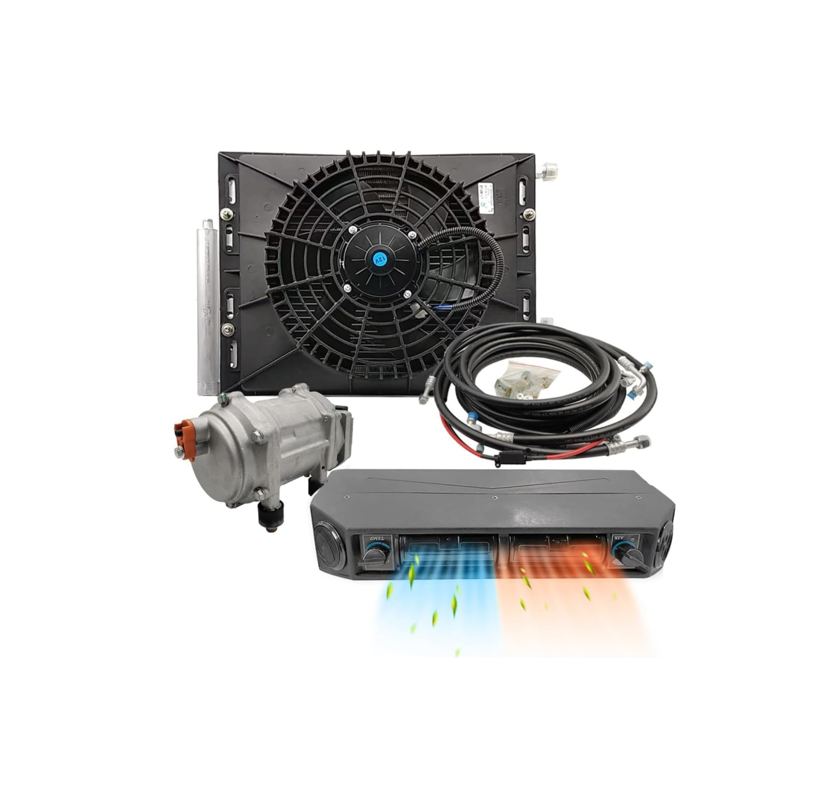 Kit condizionatore d'aria da 12 V, 10000 BTU sotto il cruscotto AC con raffreddamento e riscaldamento, funzionamento silenzioso, installazione facile, raffreddamento rapido per auto d'epoca, camper e