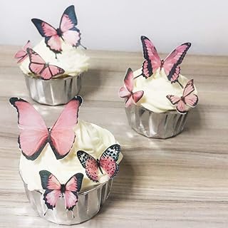 Pink Butterfly Cake Decorations Edible Wafer Paper Butterflies Cupcake Toppers set of 72