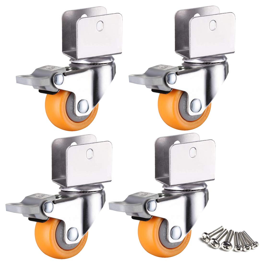 Zguouzantye Brake 1Inch Caster Wheels With Dual Locking 25Mm Nylon Swivel Castors For Baby Bed Furniture 50Kg Load 4Pcs Yellow(,16Mm/0.6In)