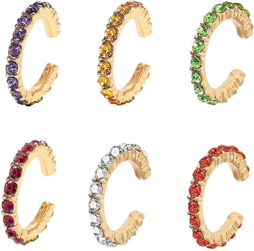 MOEPAPAEar Cuff Colorful Clip on Hoop Earrings for Women 6pcs set