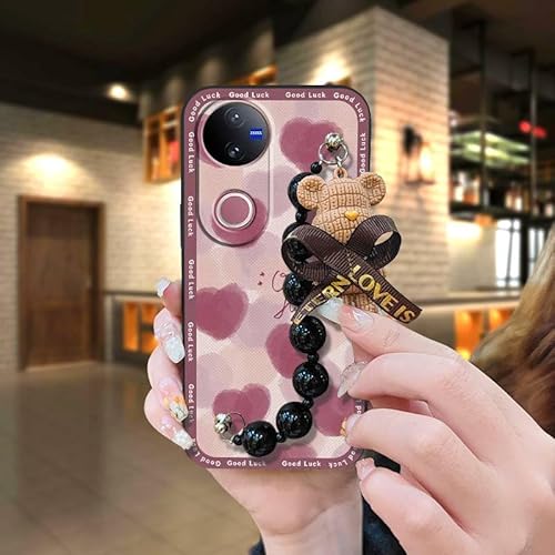 Phone Case Compatible with VIVO V50 5G Global, silicone phone case cute Cartoon Bear bracelet soft case Dirt-resistant Anti-knoc