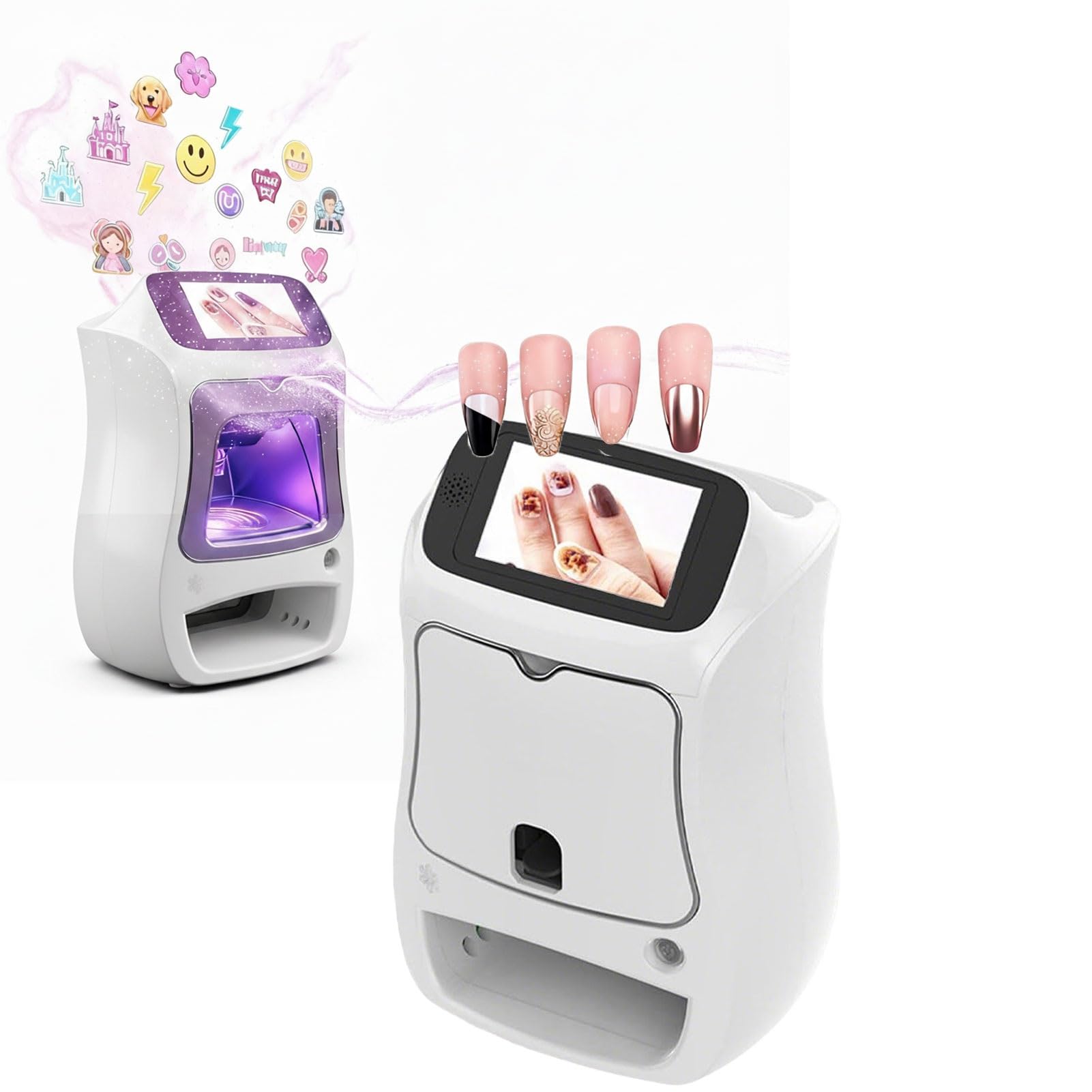 3D Smart Nail Art Printer - 10-Second Fast Print &amp; 1200dpi HD, with UV Light &amp; APP Control, Portable Custom Design for Home/Professional Salon(White)