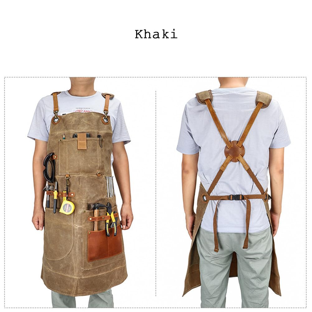 Tabards à poches, Boiserie en toile cirée. Tablier à outils cuir patchwork.-Duty multi-poches multicolore